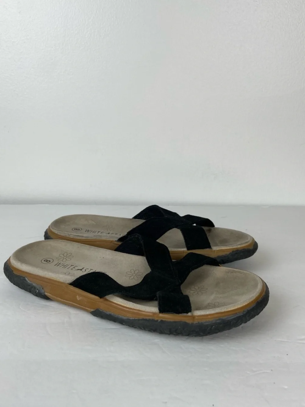 White Stag Maya Women's Sandals Sz 8 Crisscross Black Suede Leather Boho Outdoor